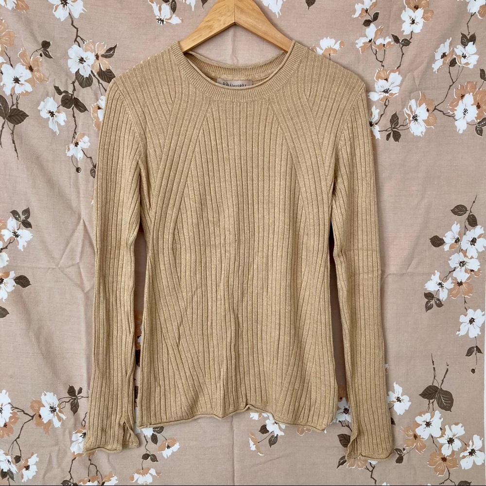Philosophy Tan Ribbed Fitted Sweater - M